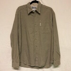 Columbia Shirt Mens Large Green Gray Plaid Button Up‎ Long Sleeve Outdoors